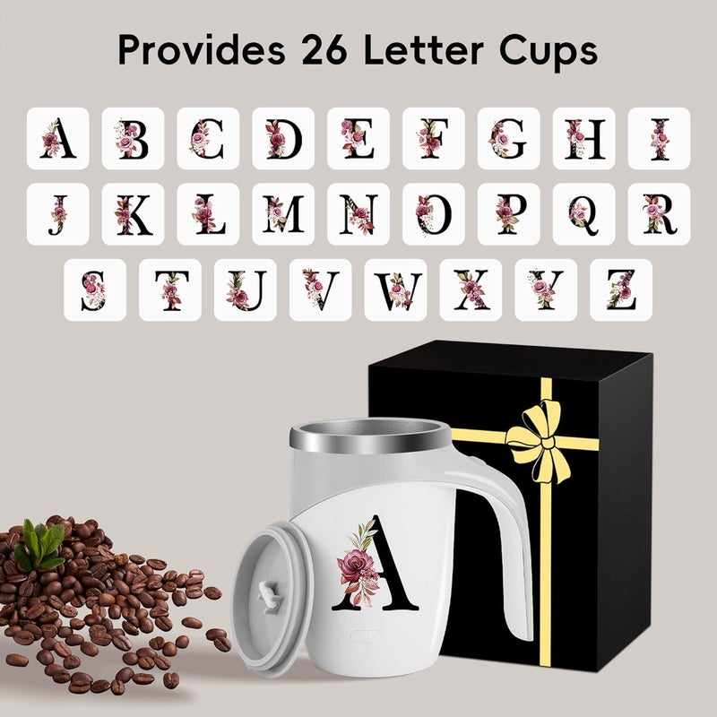 MNZZ Initial Magnetic Stirring Coffee Mug Stainless Insulated Travel Cup Women Xmas Birthday Great Gift Mom Grandma Mimi Nana Gigi Grandmother Big Sister Law God Mother Day Aunt Practical Retirement,U - Image 2
